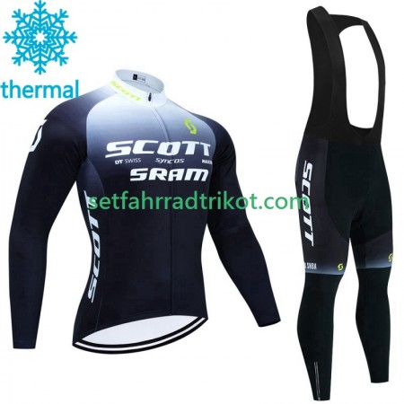 Scott Sram Radbekleidung Radtrikot Langarm + Lang Trägerhose Winter Thermal Fleece 2023
